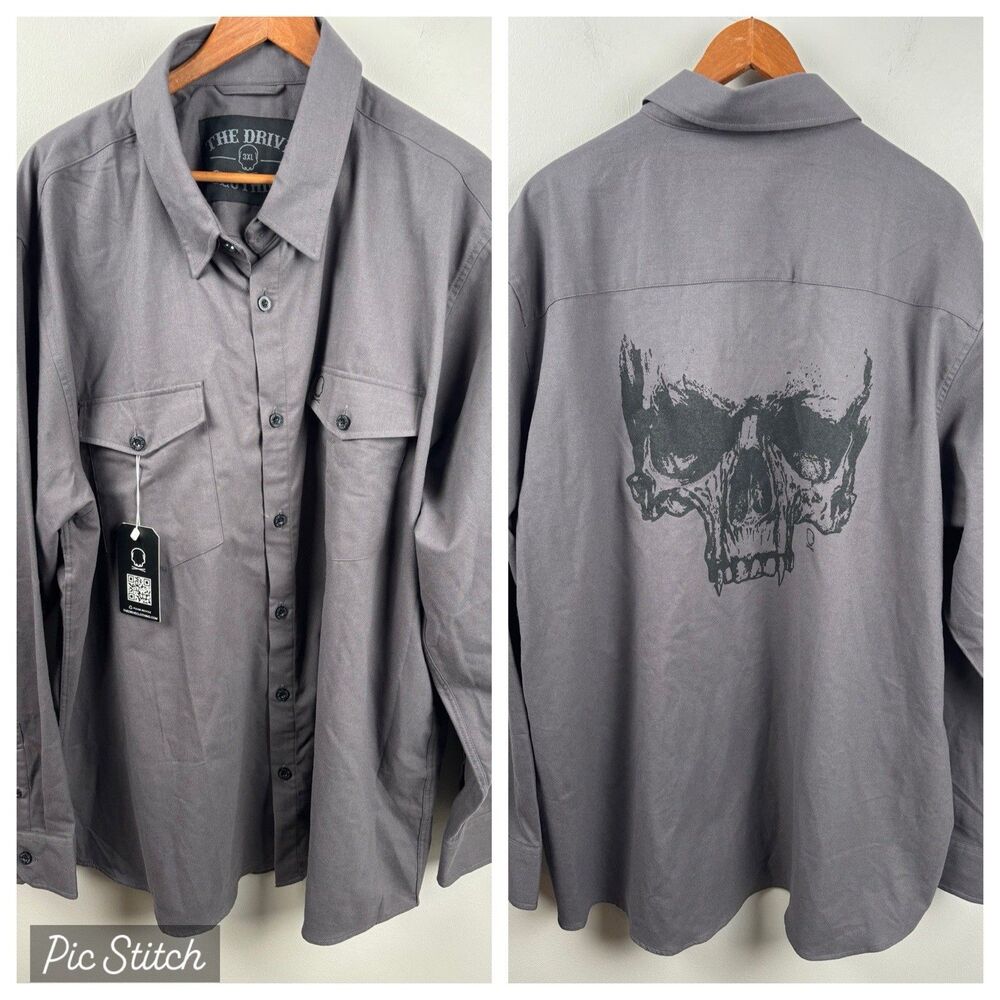 The DRIVE Clothing Shirt 3XL Essential Gray Button Flannel Grunge Biker L/S NWT